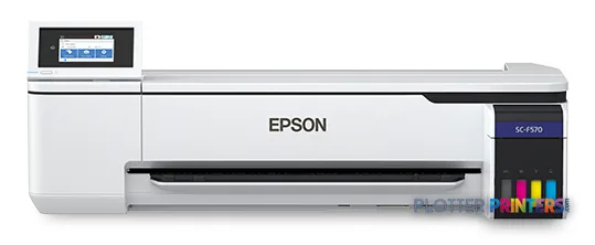Epson SCF570PE large format printer product image showing white printer with control panel and ink cartridges