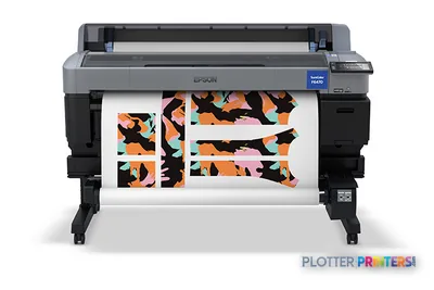 Epson SCF6470PE large-format printer product image showing the device with colorful dye-sublimation print output
