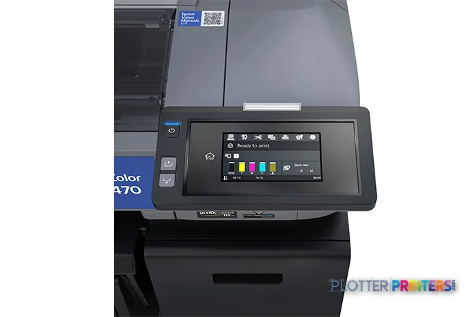 Epson SCF6470PE large format printer product image showing front control panel with touchscreen display