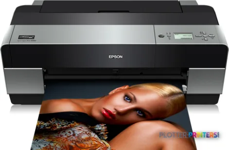 Epson Stylus Pro3880 Mirage Edition large-format printer product image showing the device with a vibrant portrait print emer…