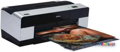 Epson Stylus Pro3880 Mirage Edition large-format printer product image with open output tray showing printed photo