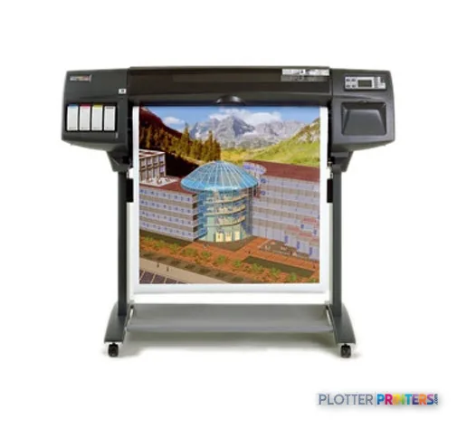 HP Designjet 1050cm Plus Remarketed Printer large format printer displaying architectural rendering on screen