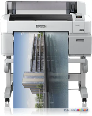 Epson SureColor SC-T3000 POS large-format printer product image showing front view with sample architectural print output