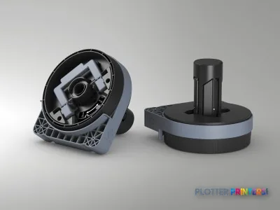 Epson SureColor SC-T3000 POS product image showing two grey mechanical components with internal mechanisms and circular bases