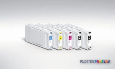 Epson SureColor SC-T3000 POS product image showing five ink cartridges in a row