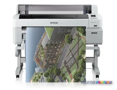 Epson SureColor SC-T5000 POS large-format printer with architectural print output displayed