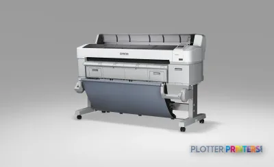 Epson SureColor SC-T7000 POS large-format inkjet printer with grey and white body, front view showing paper feed and output…