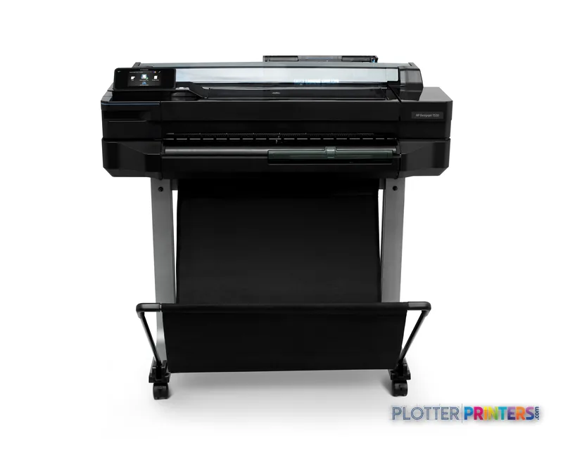 HP Designjet T520 large format printer product image showing front view with stand