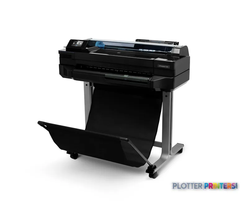 HP Designjet T520 large format printer product image showing front view with stand and output tray