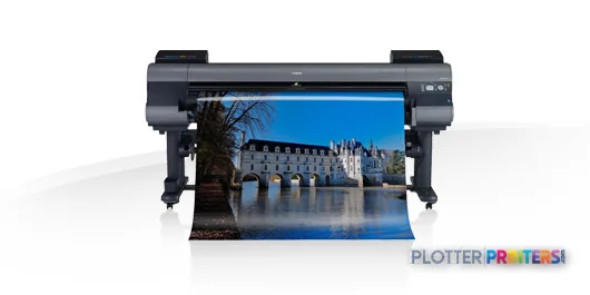 Canon imagePROGRAF iPF9400 large format printer product image showing the device printing a landscape photograph