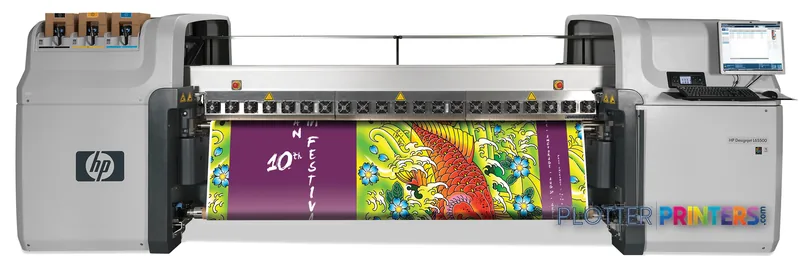 HP DesignJet L65500 Printer product image showing front view with colorful wide-format print sample