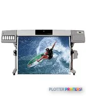 HP DesignJet 5000ps Printer product image showing front view with blue water sports photo displayed
