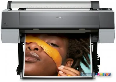 Epson Stylus Pro 9900 SpectroProofer UV large-format printer product image showing front view with color portrait output