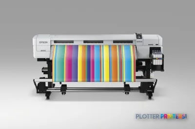 Epson SureColor SC-F7000 large-format printer with colorful striped test print