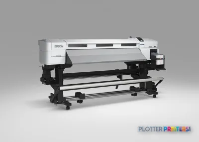 Epson SureColor SC-F7000 large-format printer, front angled view showing white and black body with roll feed system
