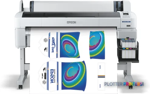 Epson SureColor SC-F6000 large-format printer product image showing the black and grey inkjet printer with colorful printed…