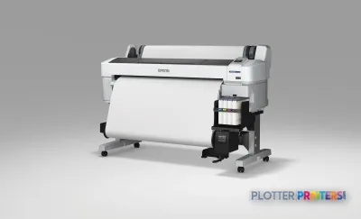 Epson SureColor SC-F6000 large-format printer product image showing front view with white and grey body and paper roll loaded