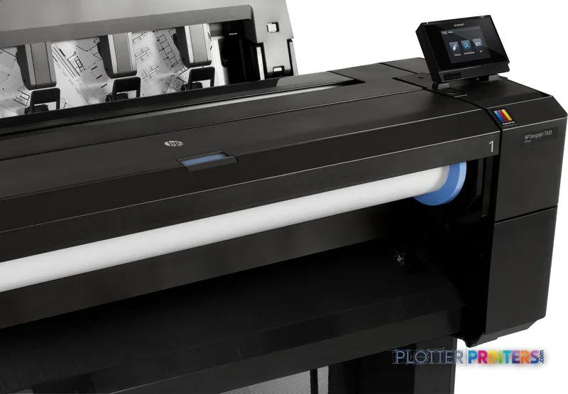 HP Designjet T920 914 mm PS ePrinter large format printer product image showing front view with paper feed and touchscreen c…