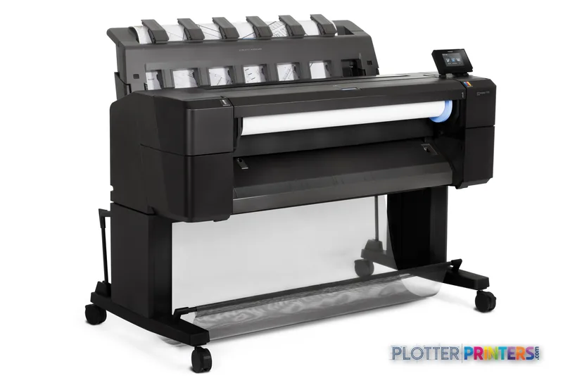 HP Designjet T920 large format printer product image showing black thermal inkjet printer with roll feed