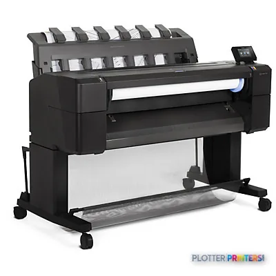 HP Designjet T920 large format printer product image showing black thermal inkjet printer with paper roll feed system