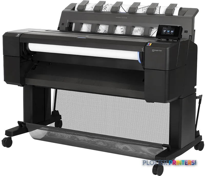 HP Designjet T920 large format printer product image showing black thermal inkjet device with paper roll feed system