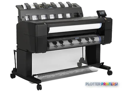 HP Designjet T1500 36-in ePrinter large format printer product view showing black thermal inkjet device with paper roll feed…