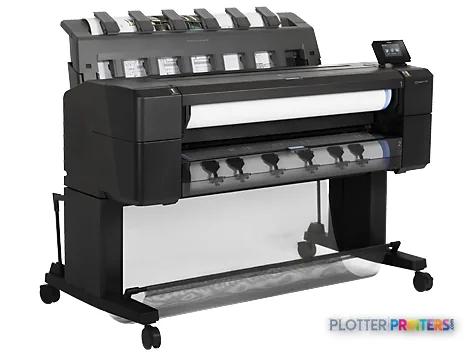 HP Designjet T1500 36-in ePrinter large format printer product view showing black thermal inkjet device with paper roll feed…