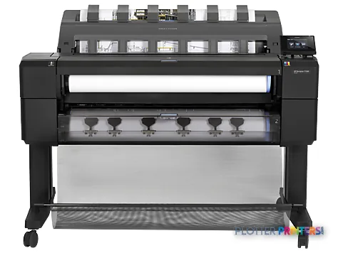 HP Designjet T1500 36-in ePrinter large format printer front view showing paper feed and ink cartridges
