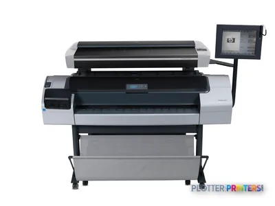 HP DesignJet T1200 HD Multifunction Printer product image showing front view with dual roll feed system and touchscreen disp…