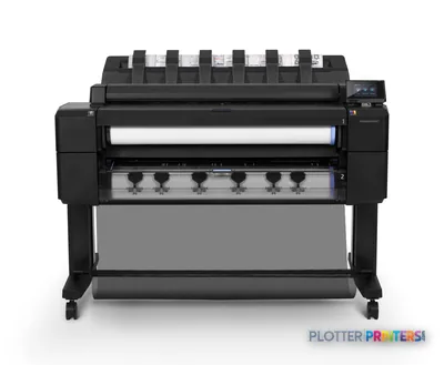 HP Designjet T2500 36-in eMFP large format printer front view showing ink cartridges and paper feed