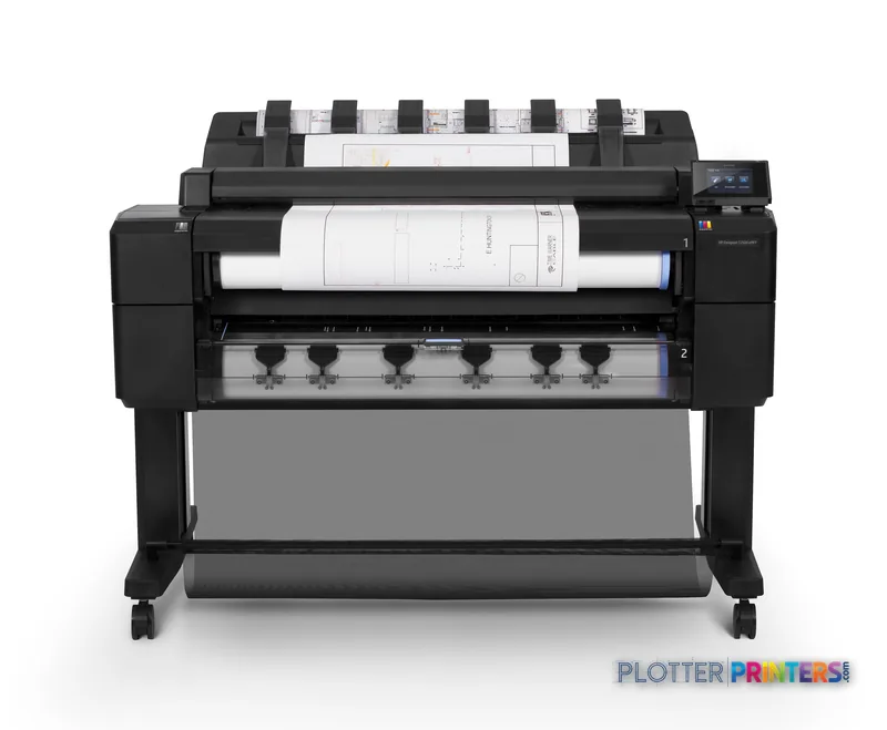 HP Designjet T2500 36-in eMFP large format printer front view with white paper loaded