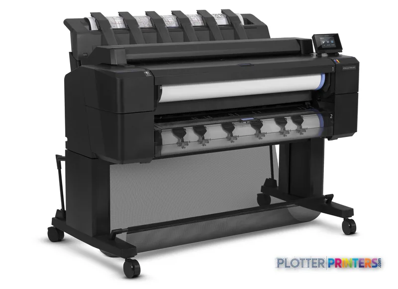 HP Designjet T2500 36-in eMFP large format printer product image showing front view with roll feed system and control panel
