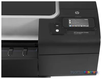 HP Designjet Z5400 PostScript printer product image showing black and grey unit with touchscreen display and paper feed