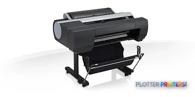 Canon imagePROGRAF iPF6400S large-format inkjet printer product image showing black device on stand with paper tray