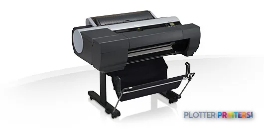 Canon imagePROGRAF iPF6400S large-format inkjet printer product image showing black device on stand with paper tray