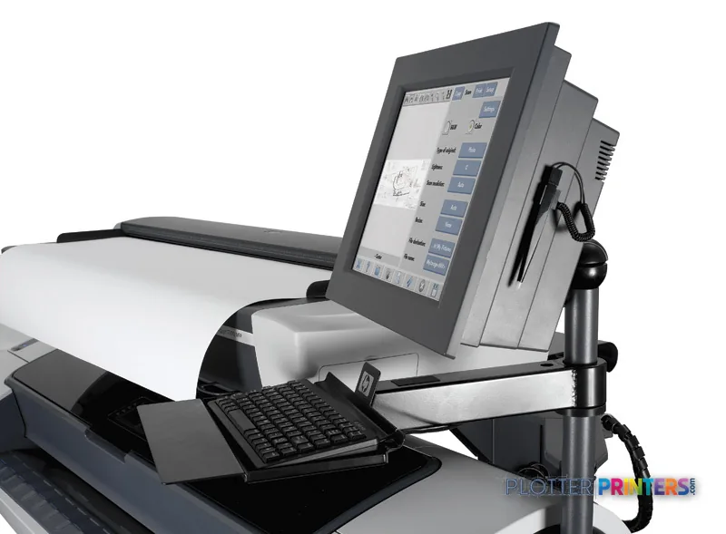 HP Designjet T1120 HD Multifunction Printer product image showing large-format printer with touchscreen control panel and wh…