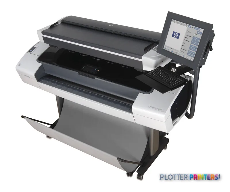 HP Designjet T1120 HD Multifunction Printer product image showing large-format printer with integrated touchscreen and roll…