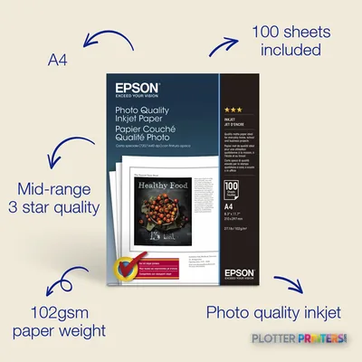 Epson A4 Photo Quality Inkjet Paper 102gsm, 100 sheets