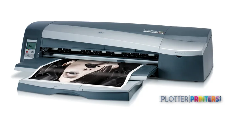 HP Designjet 130nr Printer product image showing large-format printer with output tray extended