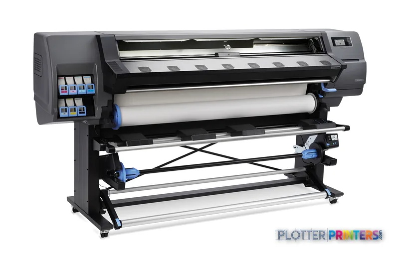 HP Latex 330 Printer product image showing front view of large-format printer with ink cartridges and media roll