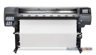 HP Latex 360 Printer product image showing front view with white media loaded and ink cartridges visible on left side