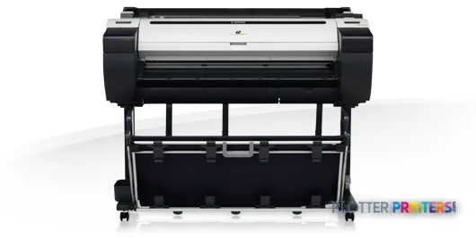 Canon imagePROGRAF iPF780 large format printer product image showing front view with black and grey body and white paper fee…