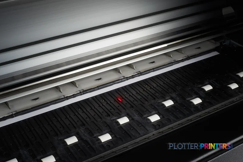 HP Designjet Z6600 lifestyle image showing the printer's print head and control panel with indicator lights