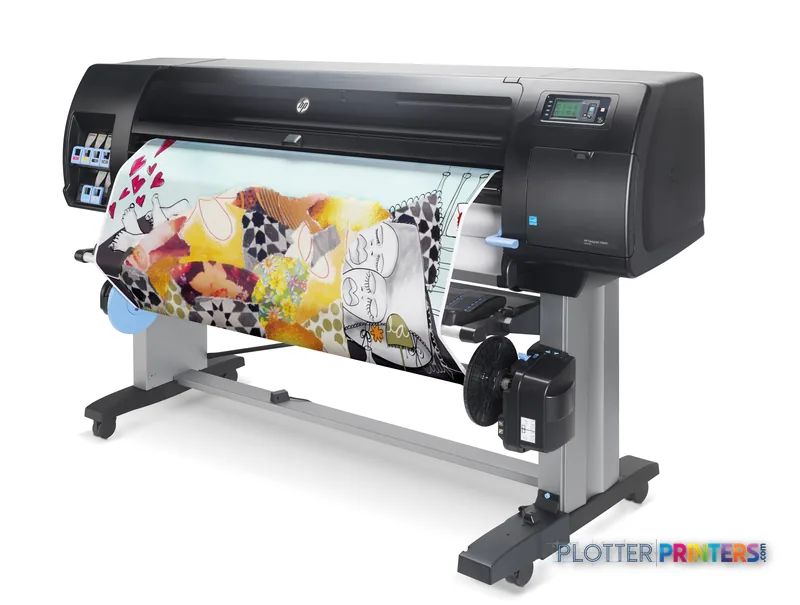 HP Designjet Z6600 large format printer product image showing the device printing a colorful design on wide media