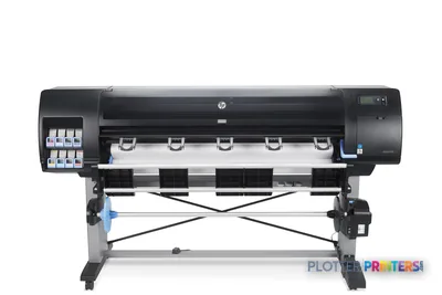 HP Designjet Z6800 large format printer product image showing black thermal inkjet printer with ink cartridges and stand