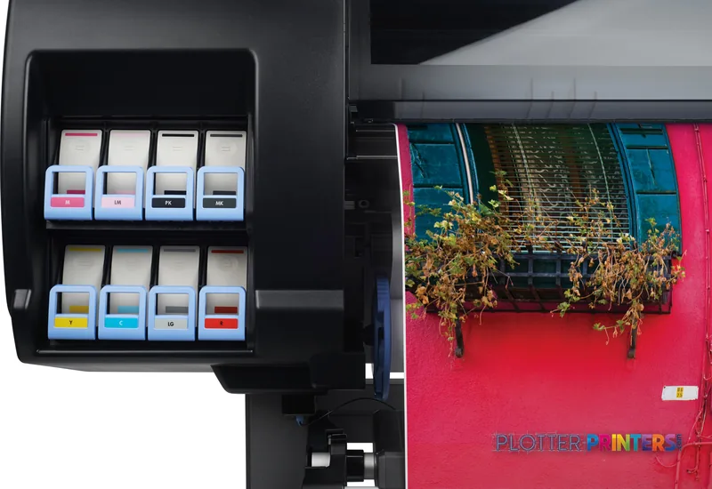 HP Designjet Z6800 lifestyle image showing ink cartridge system and vibrant color print output