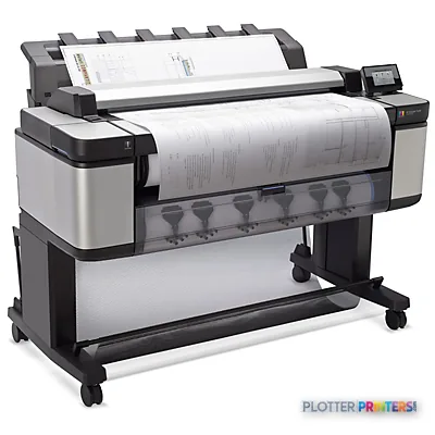HP Designjet T3500 36-in Production eMFP large format printer with white paper loaded and roll feed system visible