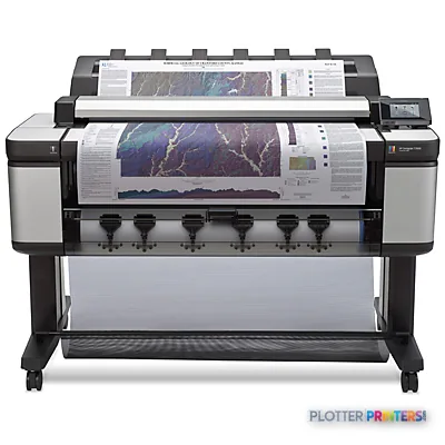 HP Designjet T3500 36-in Production eMFP large format printer front view with color print sample loaded