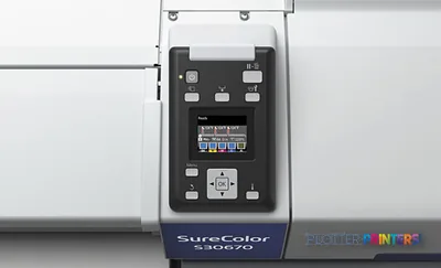 Epson SureColor S30670 product image showing the printer's control panel with black and white housing