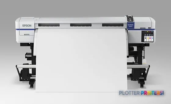 Epson SureColor S30670 large format printer front view with white media loaded